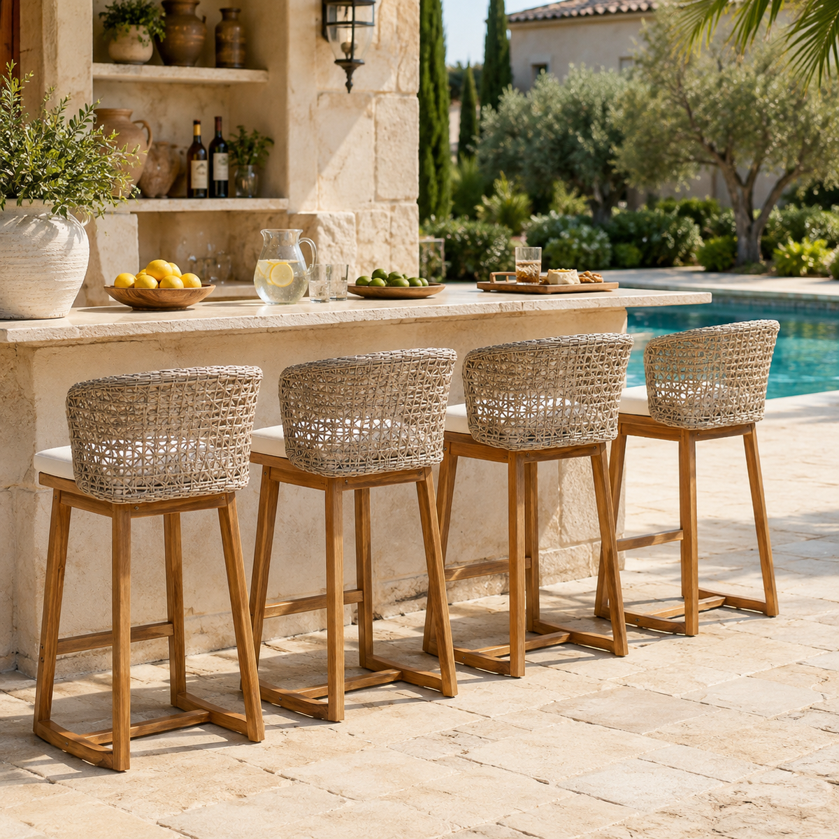 Sonoma Acacia Bar Stools — Set of Four