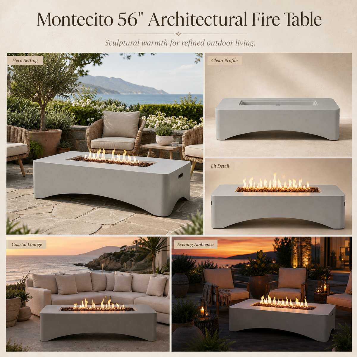 Montecito 56" Architectural Fire Table — Stone