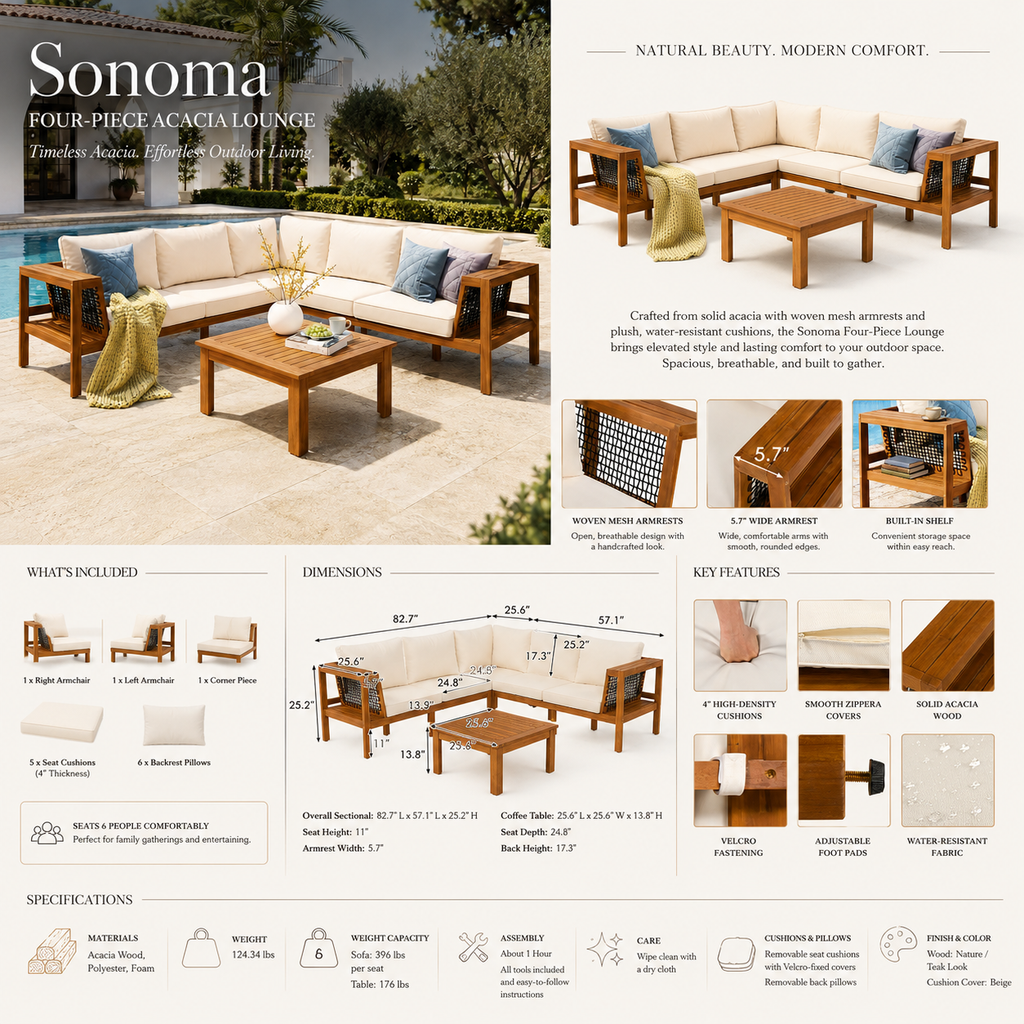 Sonoma Four-Piece Acacia Lounge