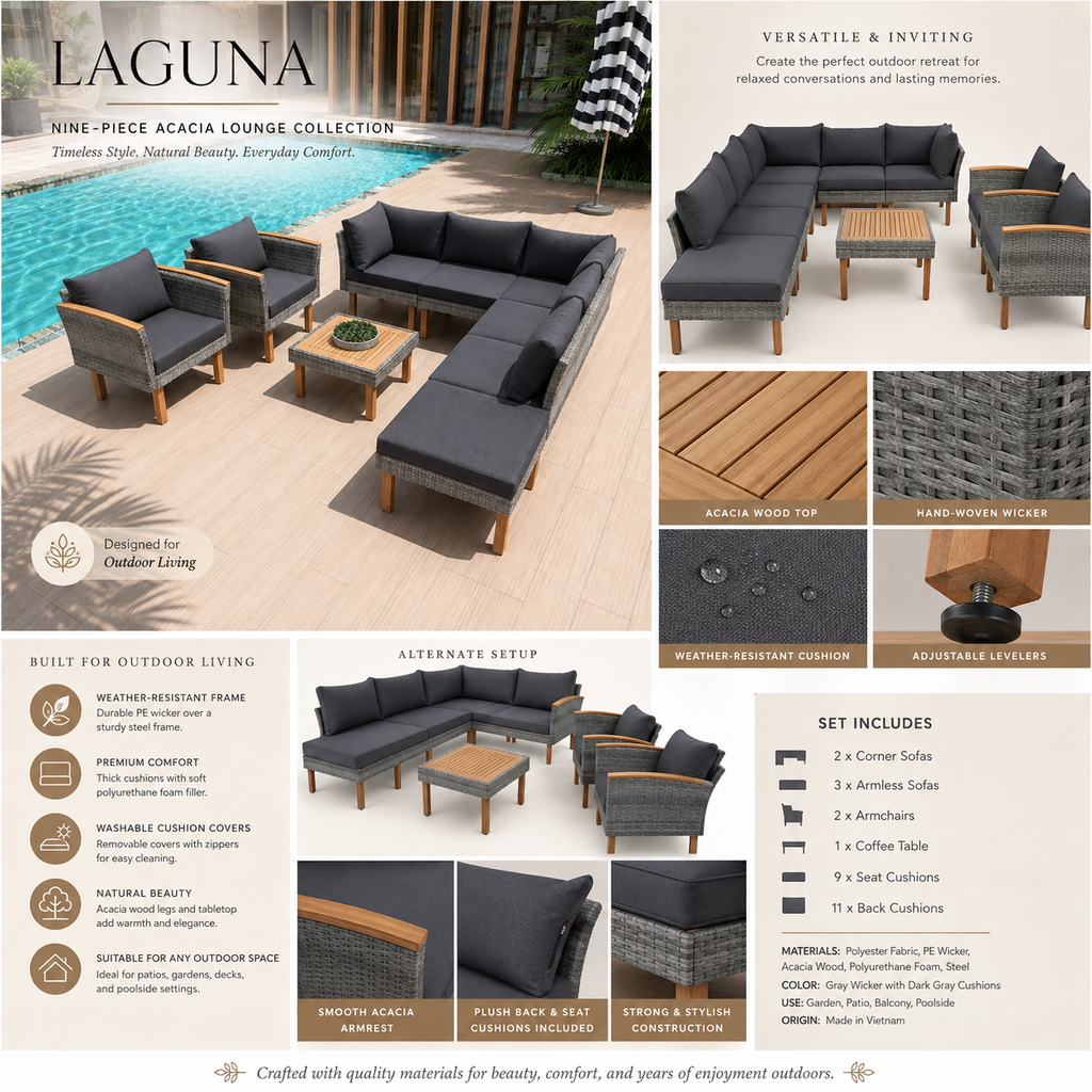 LegsLaguna Nine-Piece Acacia Lounge