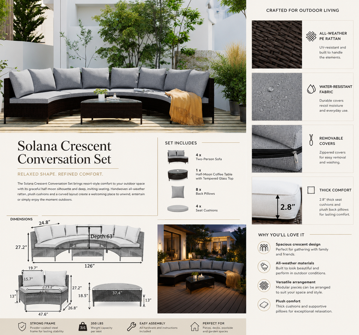 Solana Crescent Conversation Set