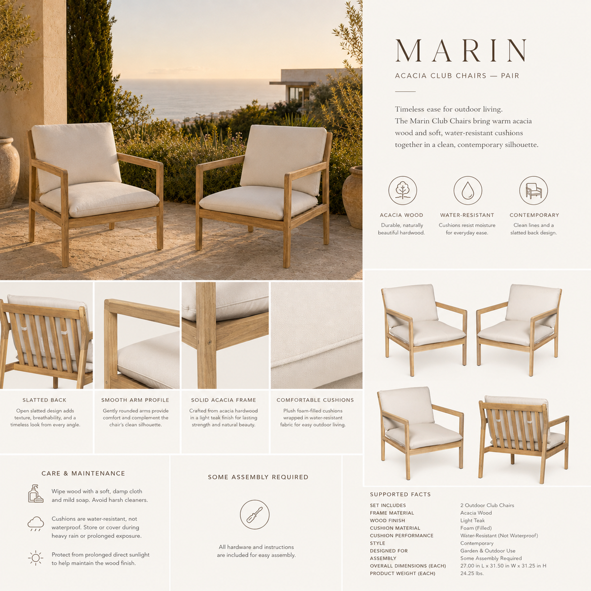 Marin Acacia Club Chairs — Pair