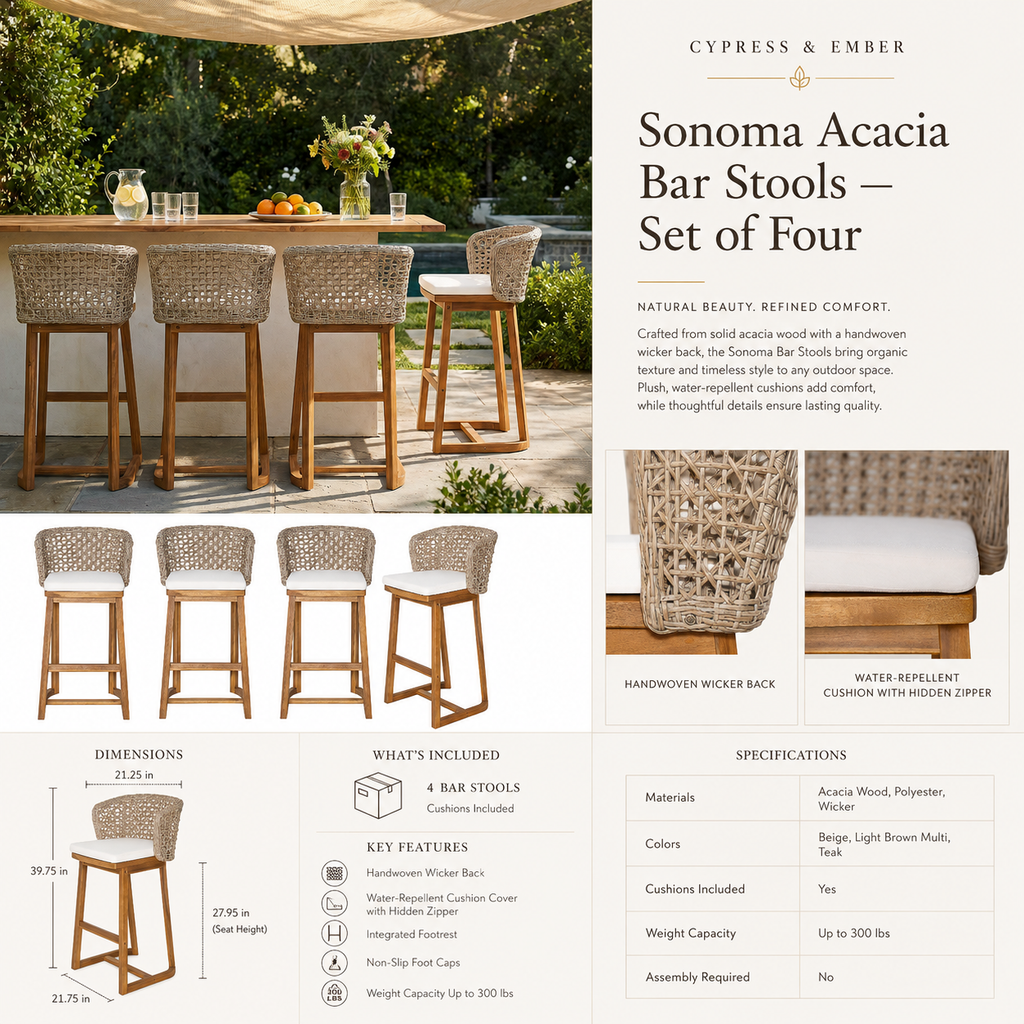 Sonoma Acacia Bar Stools — Set of Four