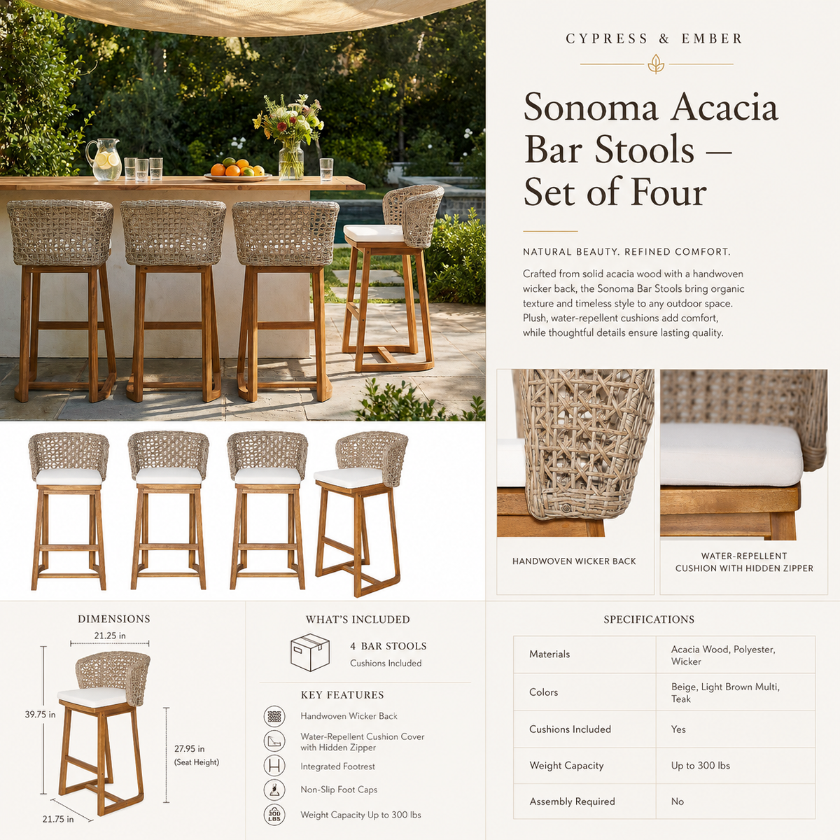 Sonoma Acacia Bar Stools — Set of Four