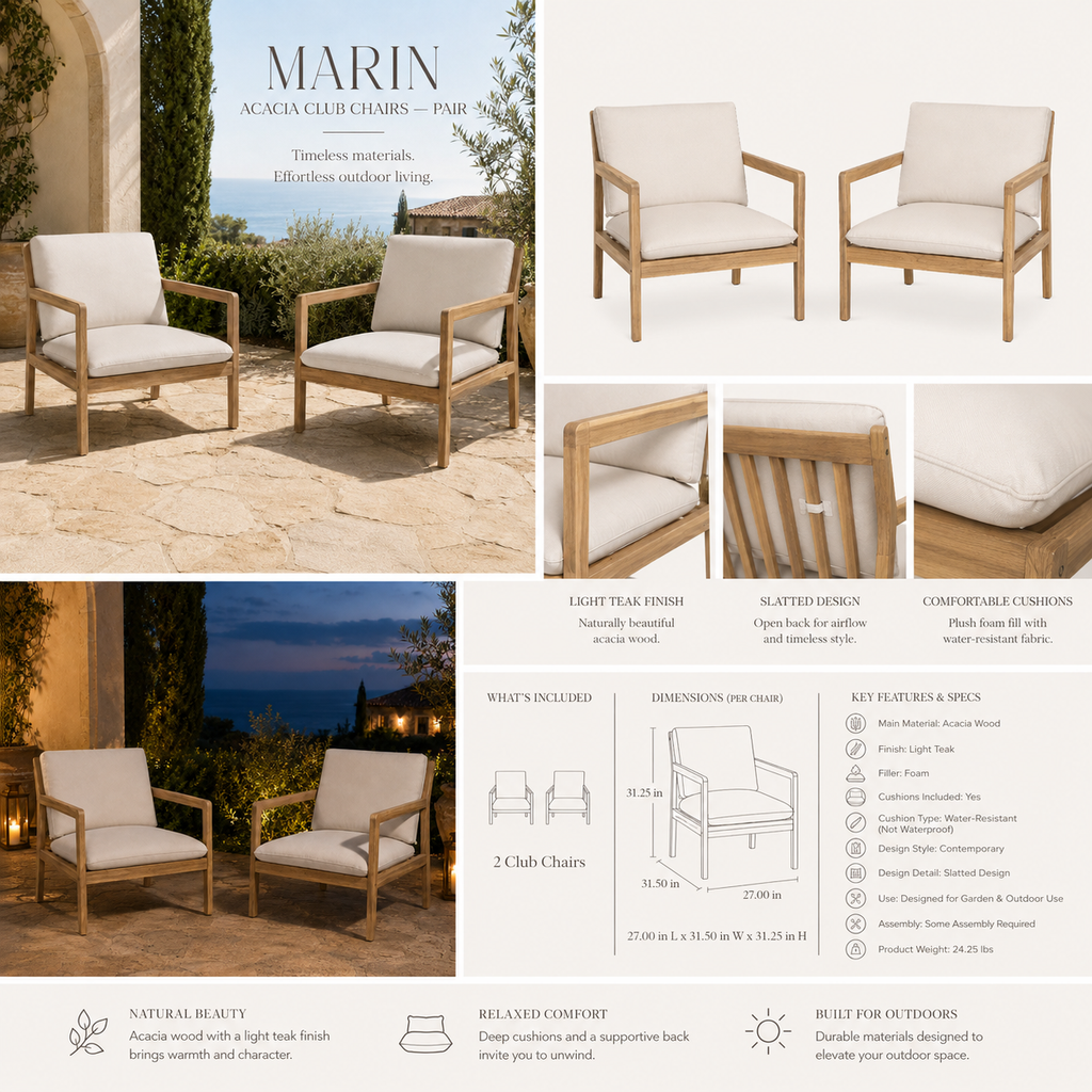 Marin Acacia Club Chairs — Pair