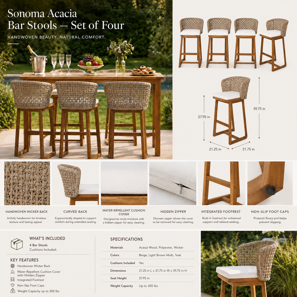 Sonoma Acacia Bar Stools — Set of Four